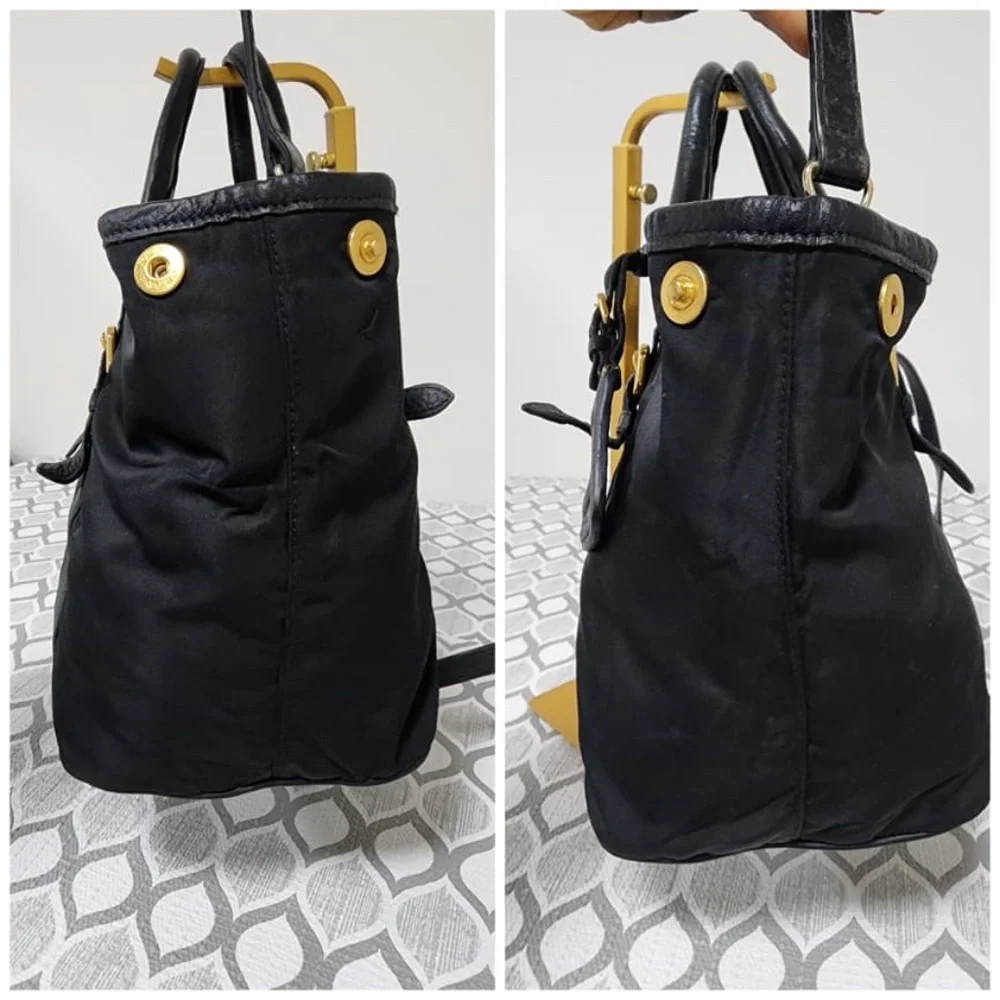 Authentic Prada Nylon and Leather Satchel Bag Black
